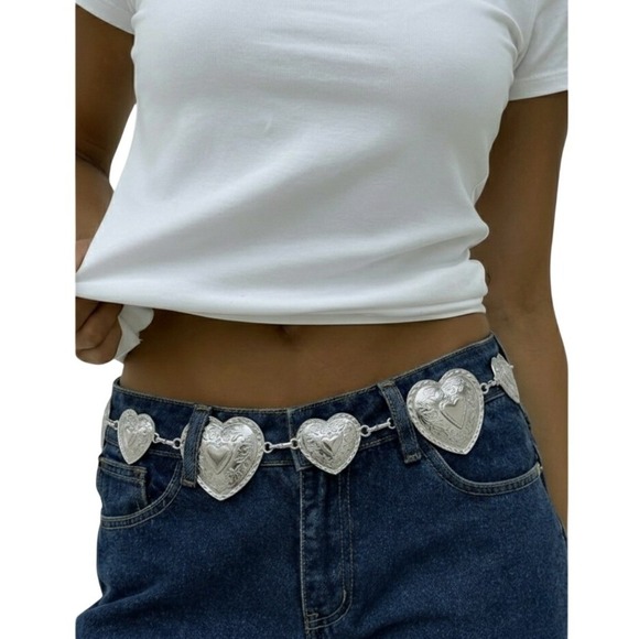 Unbranded Accessories - NEW Silver Heart Link‎ Chain Belt Vintage Style Y2K Statement Waist Accessory